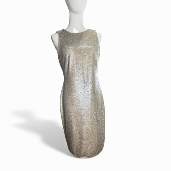 Vince Camuto Gold Sequin Sleeveless Sheath Dress NWT Size 4 | Holdays Party Dres - Picture 1 of 10